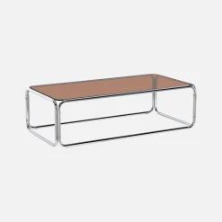 Vintage salontafel van gehard glas en verchroomd staal
