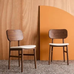 Vintage stoelen rubberhout en stof (set van 2)