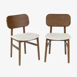 Vintage stoelen rubberhout en stof (set van 2)