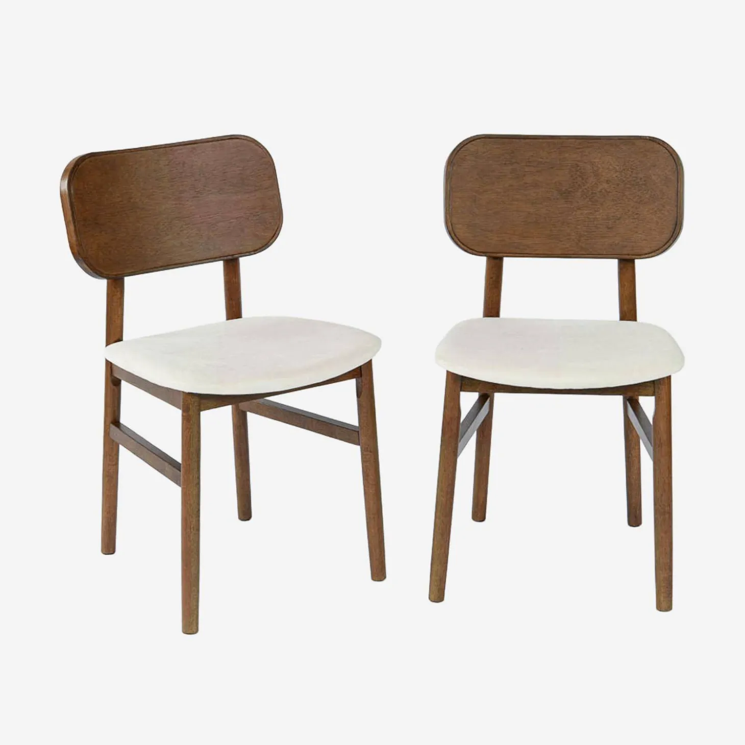 Vintage stoelen rubberhout en stof (set van 2)