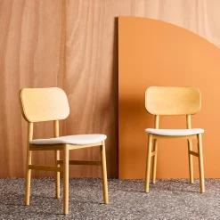 Vintage stoelen rubberhout en stof (set van 2)