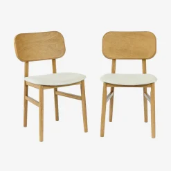Vintage stoelen rubberhout en stof (set van 2)