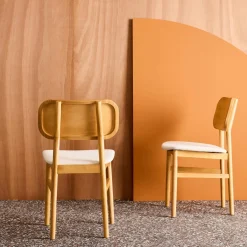 Vintage stoelen rubberhout en stof (set van 2)