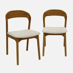 Vintage stoelen van rubberhout en stof (set van 2)