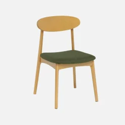 Vintage stoel van naturelkleurig rubberhout en stof (set van 2)