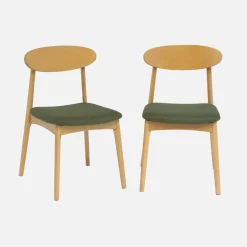 Vintage stoel van naturelkleurig rubberhout en stof (set van 2)