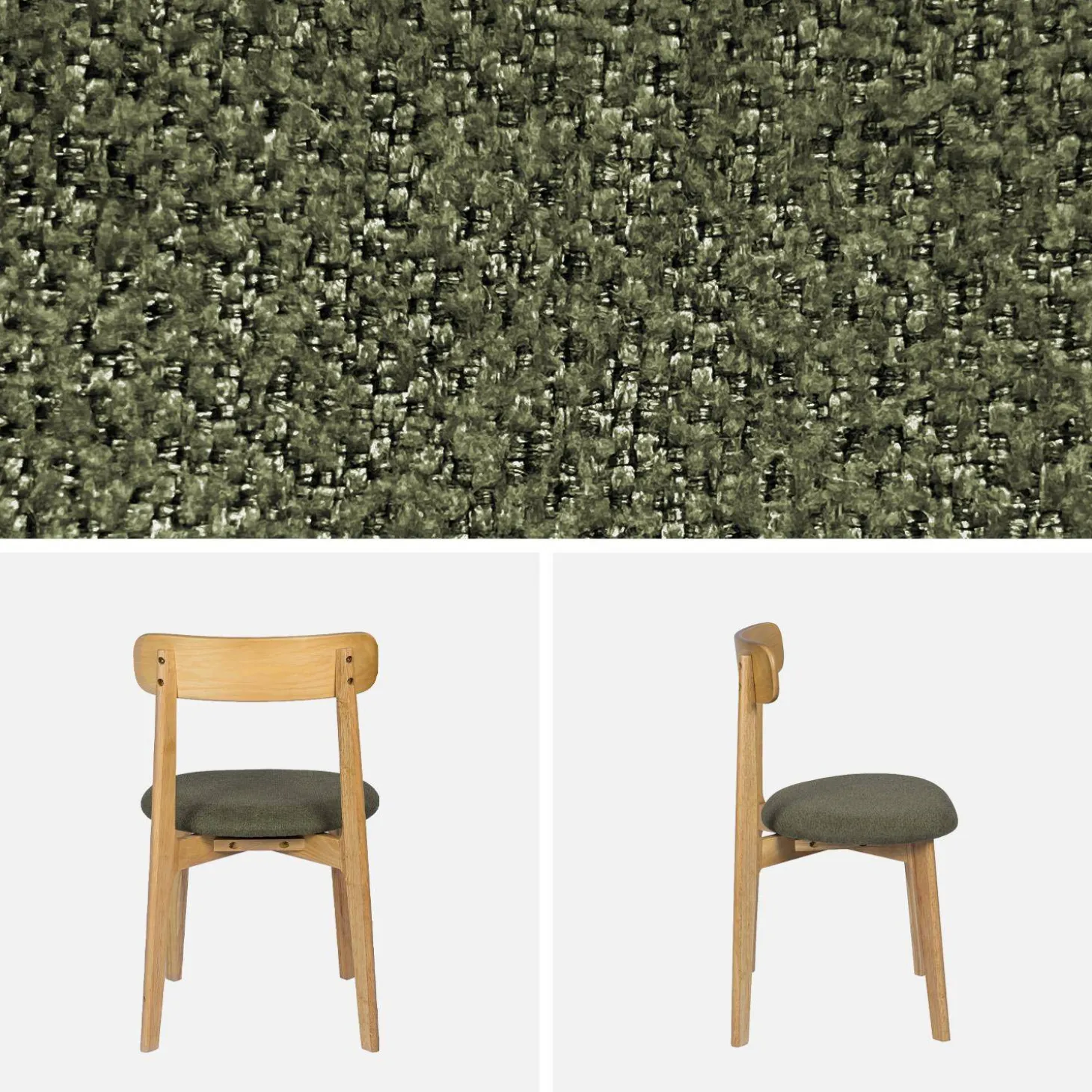 Vintage stoel van naturelkleurig rubberhout en getextureerde stof (set van 2)