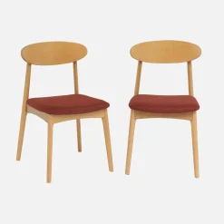 Vintage stoel van naturelkleurig rubberhout en stof (set van 2)