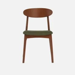 Vintage stoel van walnootkleurig rubberhout en stof (set van 2)