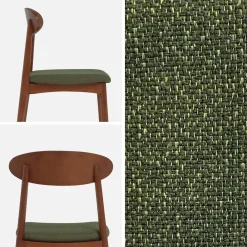 Vintage stoel van walnootkleurig rubberhout en stof (set van 2)