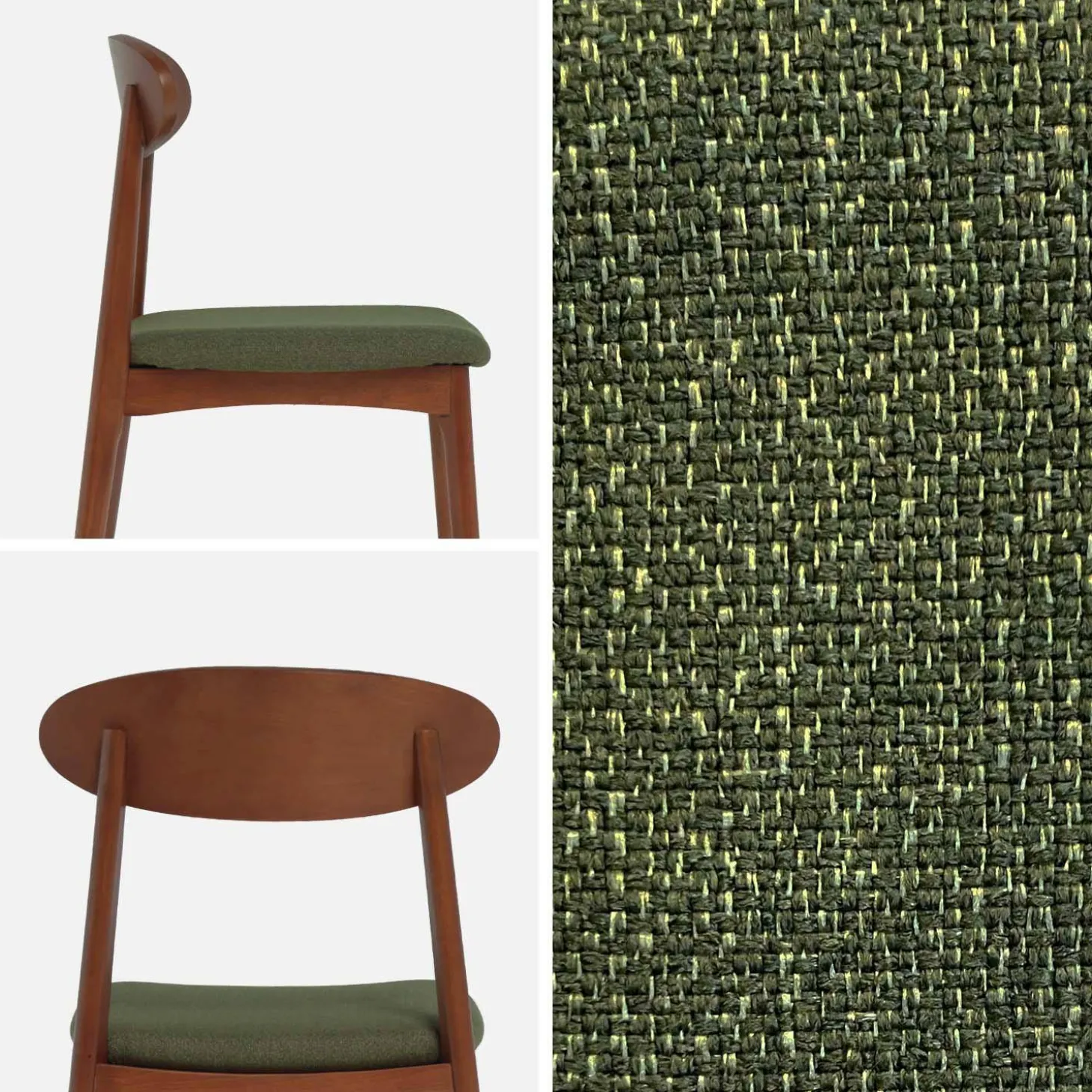 Vintage stoel van walnootkleurig rubberhout en stof (set van 2)