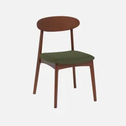 Vintage stoel van walnootkleurig rubberhout en stof (set van 2)