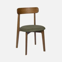Vintage stoel van walnootkleurig rubberhout en getextureerde stof (set van 2)