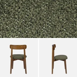 Vintage stoel van walnootkleurig rubberhout en getextureerde stof (set van 2)
