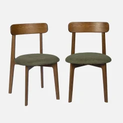 Vintage stoel van walnootkleurig rubberhout en getextureerde stof (set van 2)