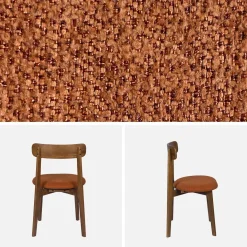 Vintage stoel van walnootkleurig rubberhout en getextureerde stof (set van 2)