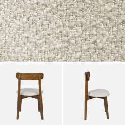 Vintage stoel van walnootkleurig rubberhout en getextureerde stof (set van 2)