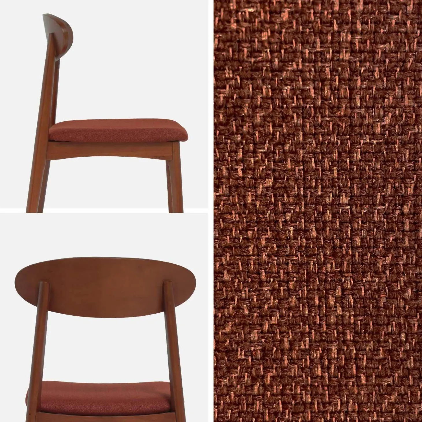 Vintage stoel van walnootkleurig rubberhout en stof (set van 2)