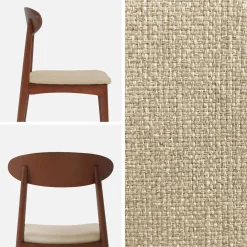Vintage stoel van walnootkleurig rubberhout en stof (set van 2)