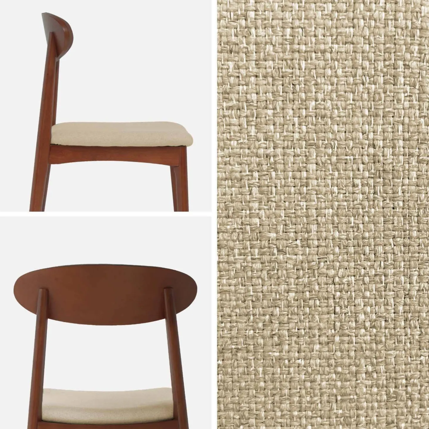 Vintage stoel van walnootkleurig rubberhout en stof (set van 2)