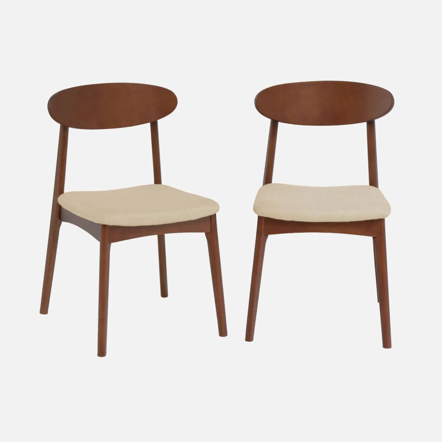 Vintage stoel van walnootkleurig rubberhout en stof (set van 2)