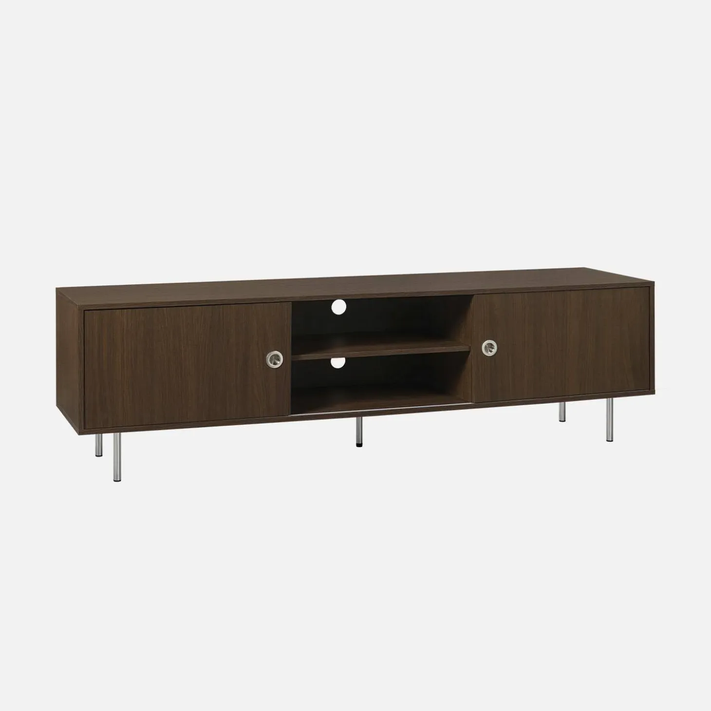 Vintage tv-meubel met 2 deuren houtdecor en roestvrij staal 180cm