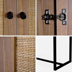 Vintage wandkast 2 deuren houtdecor rotan en metaal 80cm