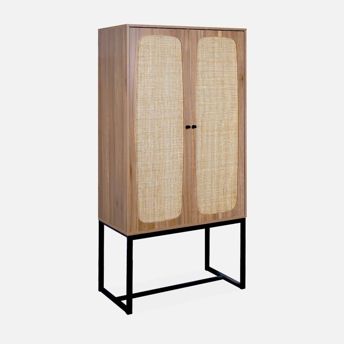 Vintage wandkast 2 deuren houtdecor rotan en metaal 80cm