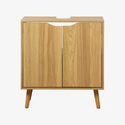 Vintage wastafelonderkast met houtdecor