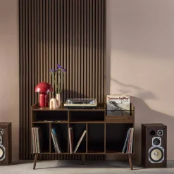 Vintage XL vinylmeubel met donker houteffect 130cm