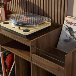 Vintage XL vinylmeubel met donker houteffect 130cm