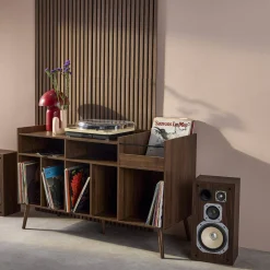 Vintage XL vinylmeubel met donker houteffect 130cm