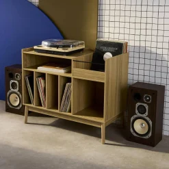 Vinyl opbergmeubel met houtdecor