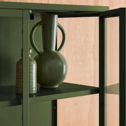 Vitrinekast gehard glas en staal 2 deuren 180cm