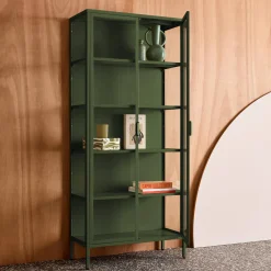 Vitrinekast gehard glas en staal 2 deuren 180cm