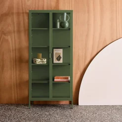 Vitrinekast gehard glas en staal 2 deuren 180cm