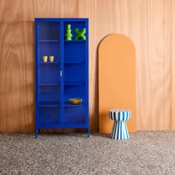 Vitrinekast gehard glas en staal 2 deuren 180cm