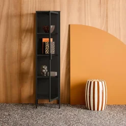 Vitrinekast gehard glas en staal 1 deur 160cm