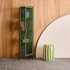 Vitrinekast gehard glas en staal 1 deur 160cm