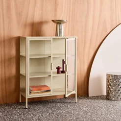 Vitrinekastje gehard glas en staal 2 deuren 80cm