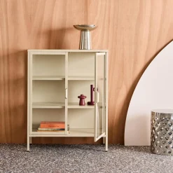 Vitrinekastje gehard glas en staal 2 deuren 80cm