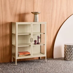 Vitrinekastje gehard glas en staal 2 deuren 80cm