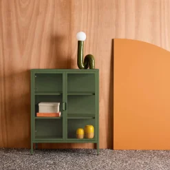 Vitrinekastje gehard glas en staal 2 deuren 80cm