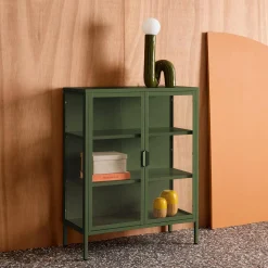 Vitrinekastje gehard glas en staal 2 deuren 80cm