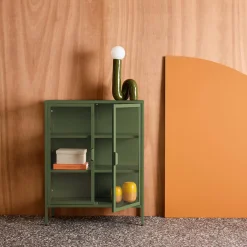 Vitrinekastje gehard glas en staal 2 deuren 80cm
