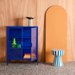 Vitrinekastje gehard glas en staal 2 deuren 80cm