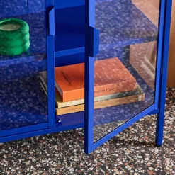 Vitrinekastje gehard glas en staal 2 deuren 80cm