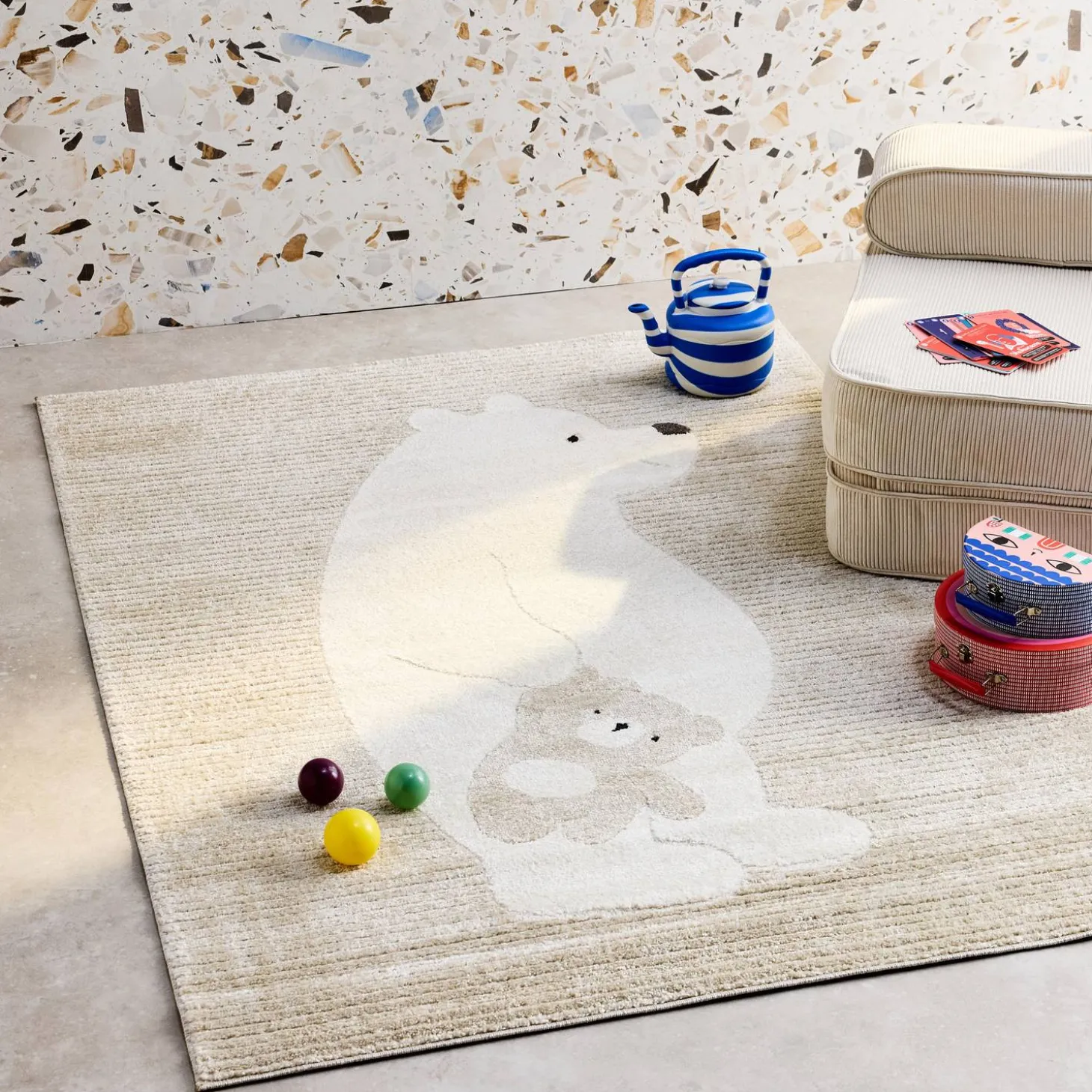 Vloerkleed beige/crème, teddybeer