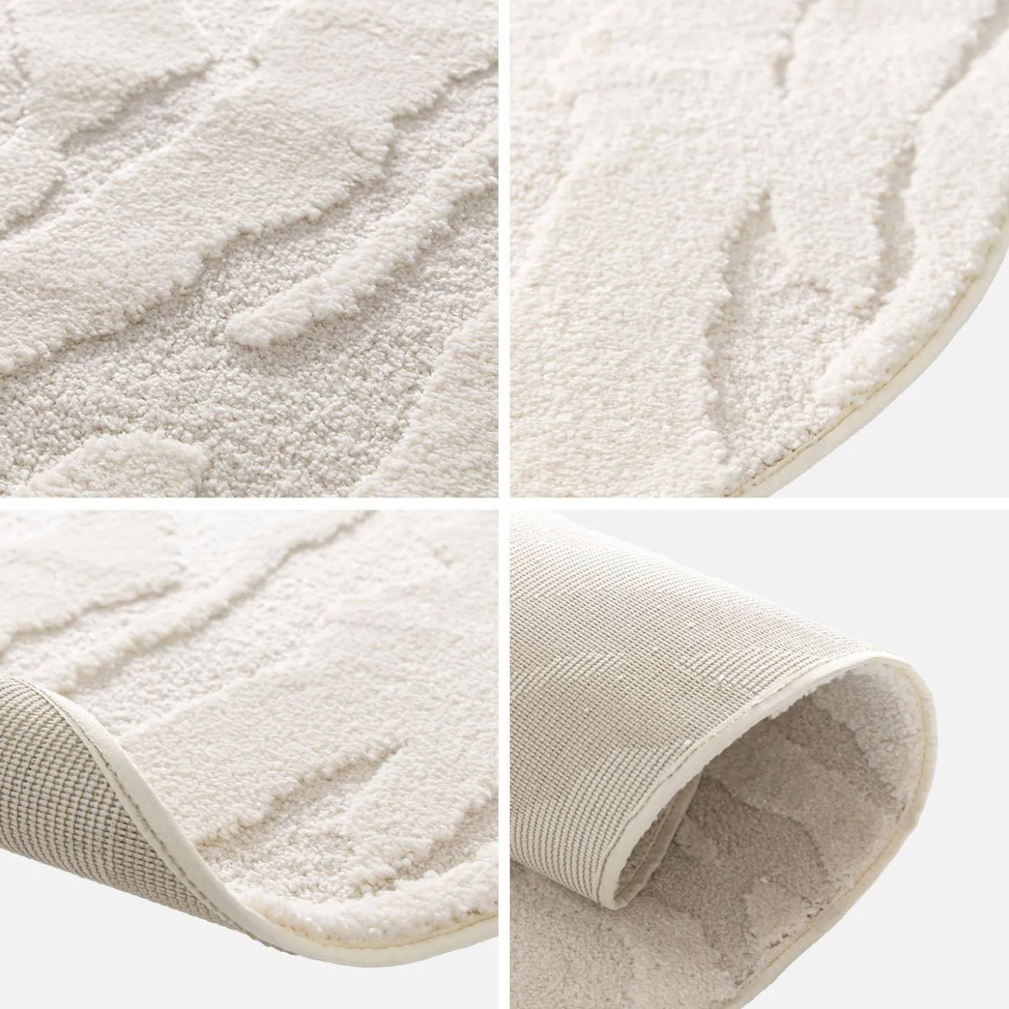 Vloerkleed in kiezelvorm met crèmekleurig reliëfpatroon voor binnen