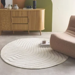 Vloerkleed interieur met verhoogd golfpatroon crème